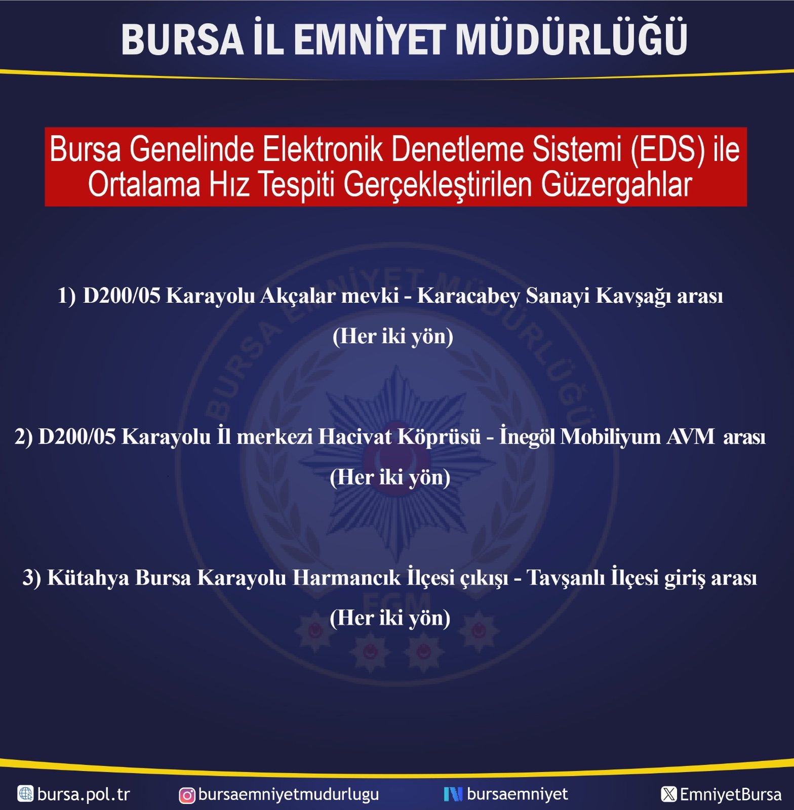 Bursa’da Hız Denetimleri Artıyor: Radar ve EDS Uygulamaları Sürüyor